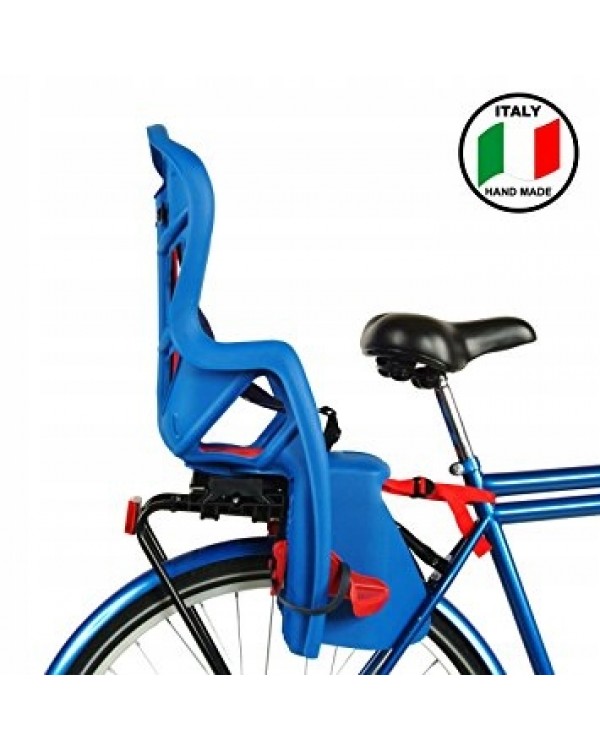 Заднє велосипедне сидіння Bellelli Pepe Clamp відтінки синього. BELLELLI PEPE ВЕЛОСИПЕДНЕ СИДІННЯ БАГАЖНА СТІЙКА ДО 22 КГ