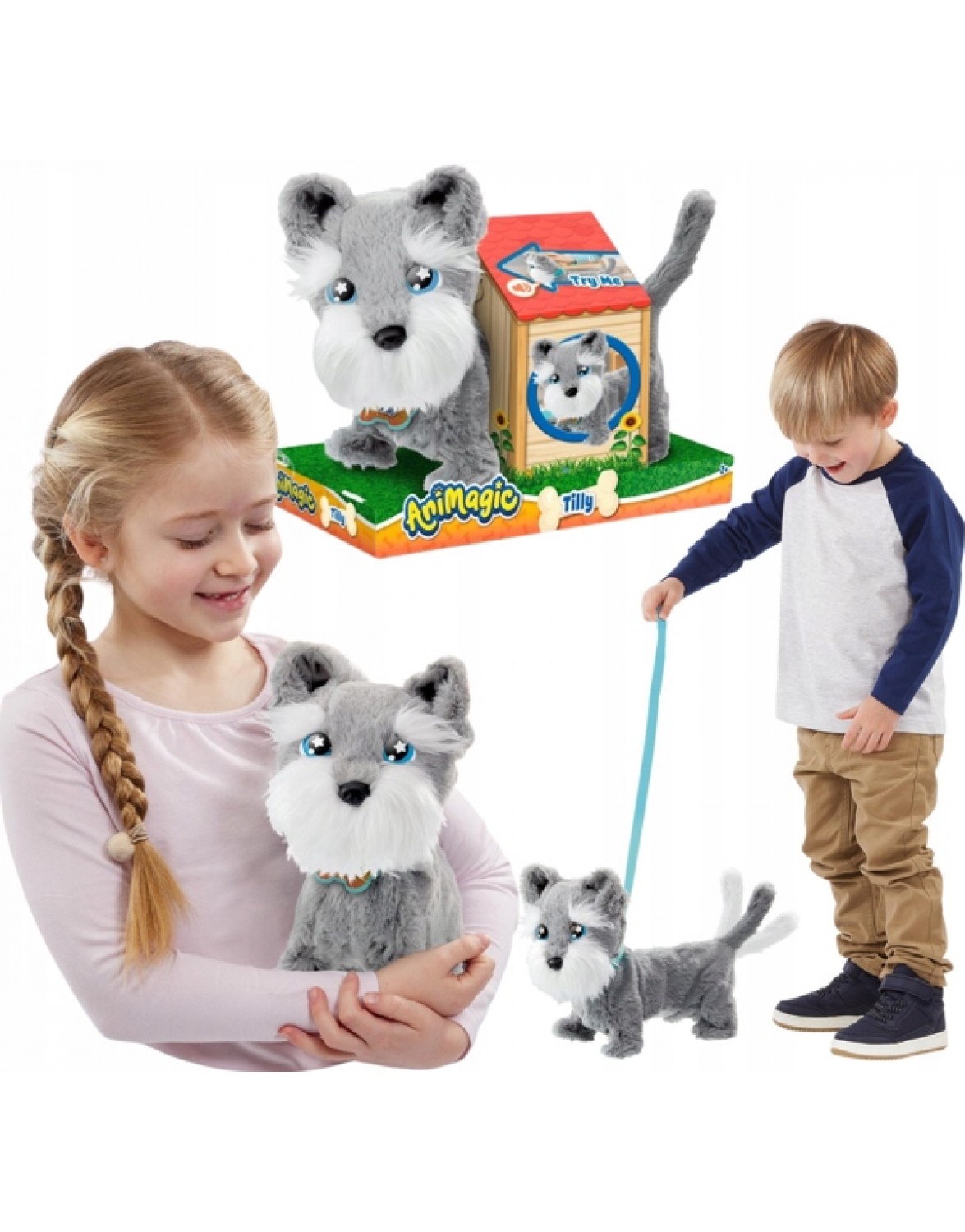 Інтерактивна іграшка Голіаф М'який плюш собака Animagic Тіллі сірий. Голіаф Тіллі Анимагическая інтерактивна собачка ходить