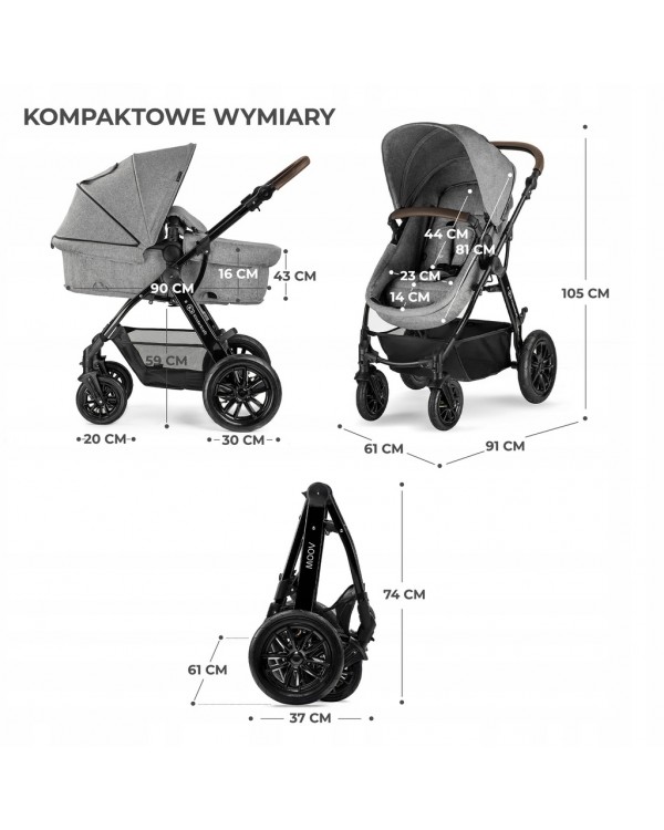 Дитяча коляска 3в1 Kinderkraft moov KSMOOV00GRYM30I. універсальна дитяча коляска 3в1 Moov з сидінням Mink Pro Kinderkraft