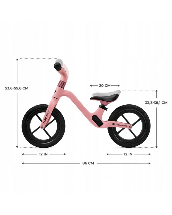 Біговий велосипед Kinderkraft XPLOIT 12" рожевий. Спортивний біговел, регульований легкий XPLOIT Kinderkraft рожевий
