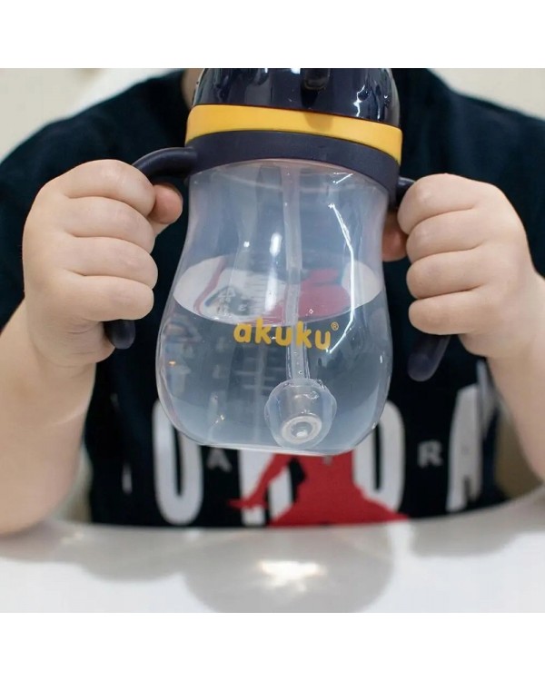Пляшка для води з соломинкою з вагою Akuku A0165 280 мл темно-синього і жовтого кольору. AKUKU інноваційна пляшка для води з обтяженою соломою 280 мл