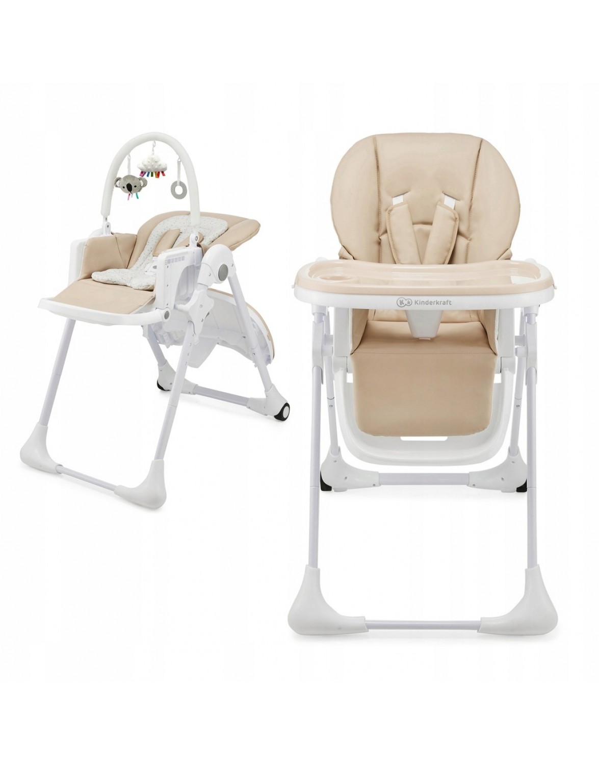 Складной стульчик для кормления 2в1 с шезлонгом Tummie Kinderkraft бежевый 5902533925056